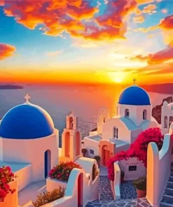 Bougainvillea Santorini At Sunset Diamond Painting