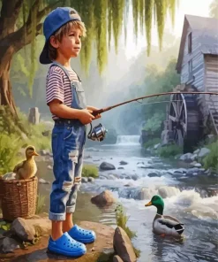 Boy And Ducks Diamond Painting