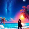 Boy And Girl Silhouette In The Beach Diamond Painting