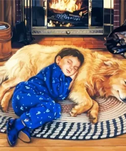 Boy And His Dog Sleeping Diamond Painting