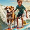 Boy And His Dog Surfing Diamond Painting