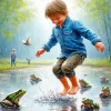 Boy Jumping In Puddle Diamond Painting