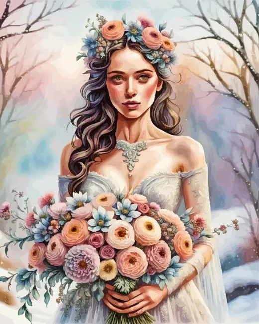 bride holding flowers Diamond With Numbers Bride Holding Flowers Diamond Painting