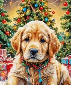 Christmas Golden Retriever Puppy Diamond Painting