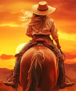Cowboy Riding Into Sunset Diamond Painting