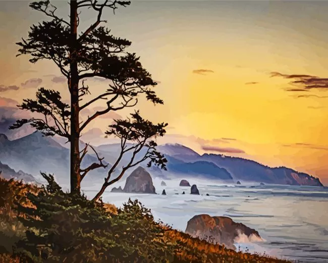 ecola state park sunset art Diamond Paintings Ecola State Park Sunset Art Diamond Painting