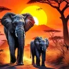 Elephants And Sunset Diamond Painting
