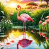 Flamingo Drawing With Flowers Diamond Painting