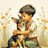 Little Boy Hugging Dog Diamond Painting