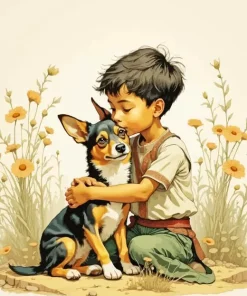 Little Boy Hugging Dog Diamond Painting
