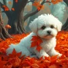Maltipoo And Fall Leaves Diamond Painting
