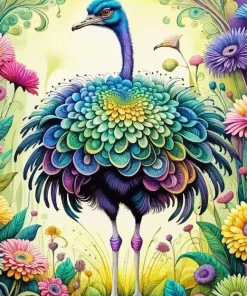 Ostrich And Flowers Diamond Painting