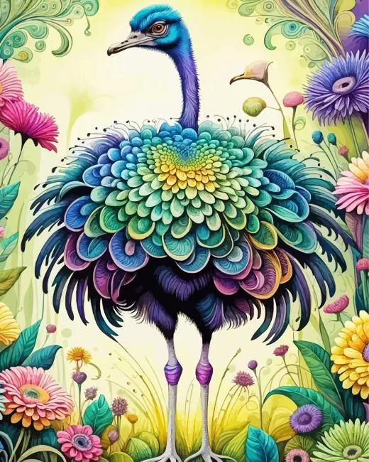 ostrich and flowers Diamond By Numbers Ostrich And Flowers Diamond Painting
