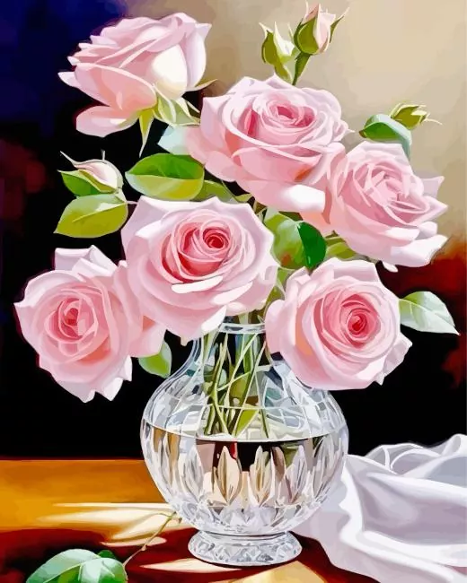 pink flowers bouquet in a glass vase Diamond Dotz Pink Flowers Bouquet In A Glass Diamond Painting