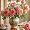 Pink Peonies Bouquet In Vintage Vase Diamond Painting