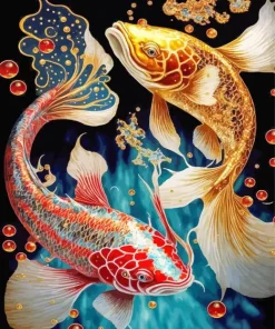 Red And Gold Koi Fish Diamond Painting