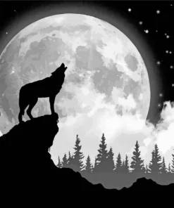 Wolf In The Moon Diamond Painting