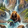 Bronw Bear And Fish Diamond Painting