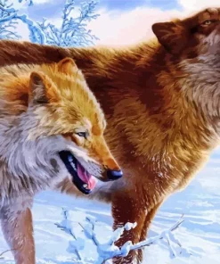 Brown Wolves In Snow Diamond Painting