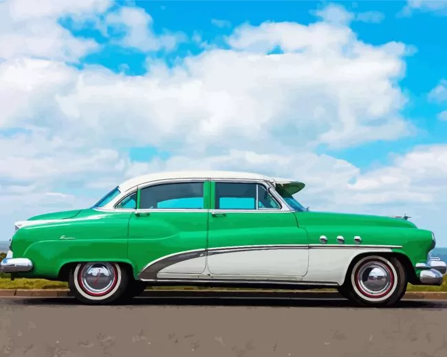 Classic green buick Diamond By Numbers Classic Green Buick Diamond Painting