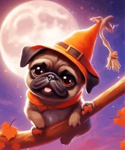 Haloween Brown Pug Puppy Diamond Painting