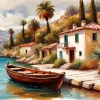 Lakeside Brown Boat Diamond Painting