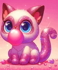 Pink Cat Bubble Bum Diamond Painting