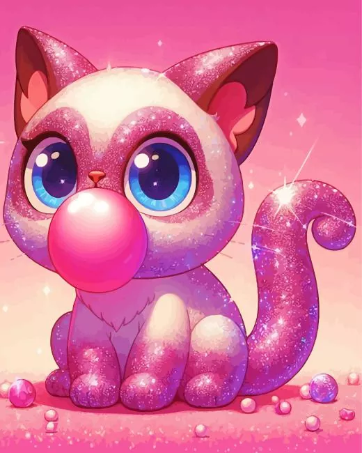 Pink Cat Bubble Bum Diamond By Numbers Pink Cat Bubble Bum Diamond Painting