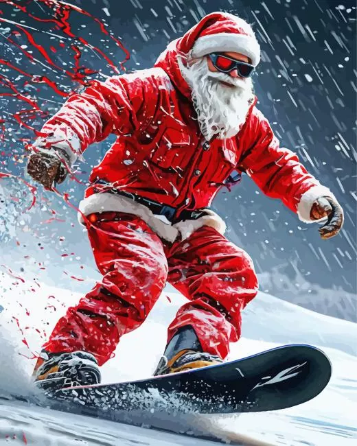 Santa Claus Skiing Diamond With Numbers Santa Claus Skiing Diamond Painting