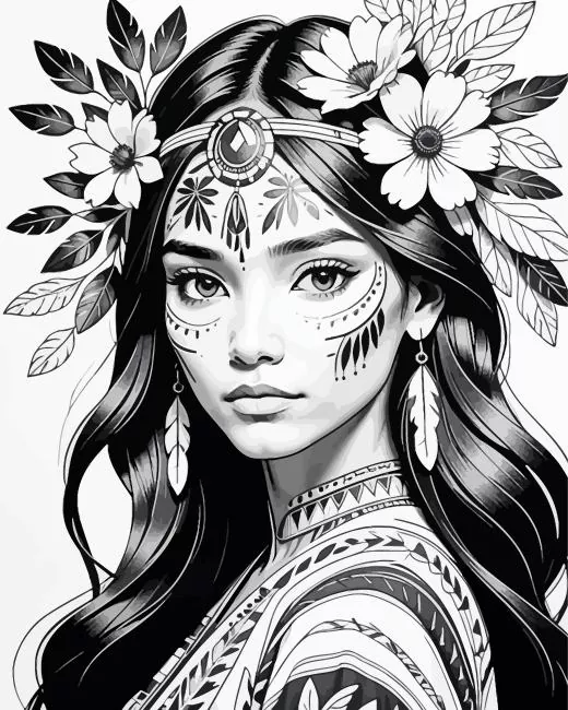 black and white floral woman Diamond With Numbers Black And White Floral Woman Diamond Painting