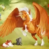 Brown Pegasus With Birds And Cats Diamond Painting