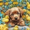Brown Puppy And Ducklings Diamond Painting