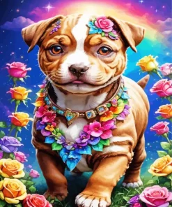 Brown Stafford With Flowers Diamond Painting