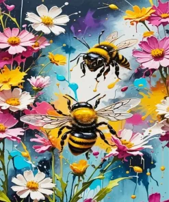 Flowers And Bees Diamond Painting