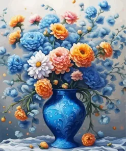 Flowers In Blue Vase Art Diamond Painting