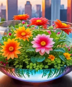 Flowers In Glass Bowl Art Diamond Painting