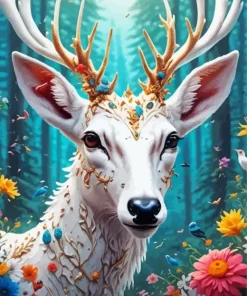 Flowers White Deer Diamond Painting