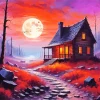 Forest Cabin Red Diamond Painting