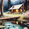 Forest Log Cabin Diamond Painting