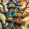 Forest Mystical Tree House Diamond Painting
