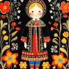 Girl Folk Art Diamond Painting