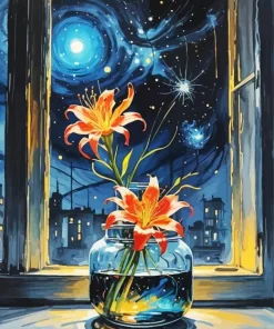 Orange Flowers In Jar Diamond Painting
