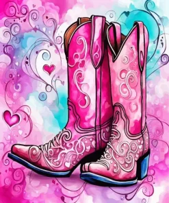 Pink Cowboy Boots Diamond Painting