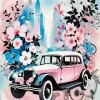 Pink Flowers And Car Diamond Painting