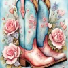 Pink Flowers In A Cowboy Boot Art Diamond Painting