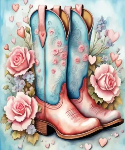 Pink Flowers In A Cowboy Boot Art Diamond Painting
