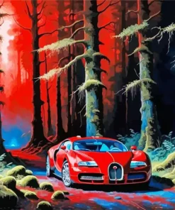 Red Bugatti Car Diamond Painting