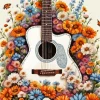 White Floral Guitar Art Diamond Painting