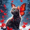 Black And Red Butterfly Cat Diamond Painting
