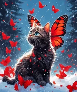 Black And Red Butterfly Cat Diamond Painting